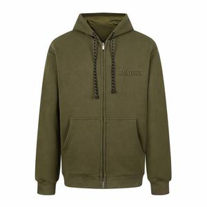 Sudaderas con capucha para hombre RAINFORGE de algodón French Terry, estilo streetwear Y2K, color verde utilitario, bordadas, de corte holgado y con cremallera, personalizadas al por mayor. - Product Image 1