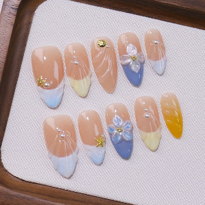 <span class=keywords><strong>Uñas</strong></span> Postizas TSZS 100% Hechas a Mano con Flores Talladas en 3D, <span class=keywords><strong>Uñas</strong></span> Acrílicas Reutilizables con Forma de Almendra para el Verano, Venta al Por Mayor - Product Image 5