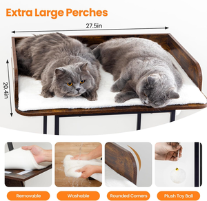 Wood Modern <b>Cat</b> <b>Tree</b> Tower Tall Wooden <b>Cat</b> <b>Trees</b> with Big Perch Bed, Multi-Level Condo with Scratching Board Posts - Product Image 2