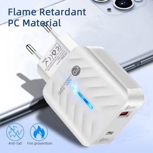Chargeurs de <span class=keywords><strong>téléphone</strong></span> en gros, charge rapide, chargeurs de <span class=keywords><strong>téléphone</strong></span> de haute qualité, câbles de charge rapide, adaptateur secteur 20W, chargeur PD QC USB C, fabrication OEM - Product Image 5