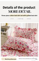 Jupe de lit en pur coton style princesse pour fille, imprimé floral, dentelle, pièce unique ou ensemble trois pièces, matelassée épaisse, antidérapante, ajustée