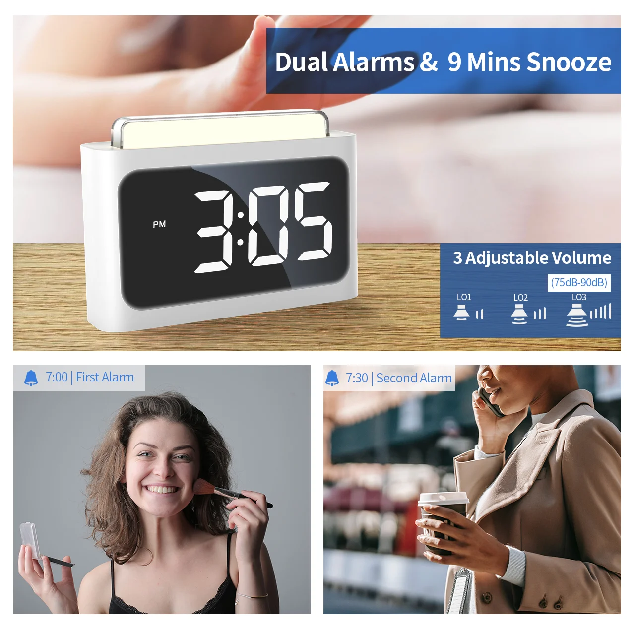 2022 Now  Arrived Rechargeable Digital Alarm Clock With Night Light LED Display New Fashion  Led Color children  Alarm Clock