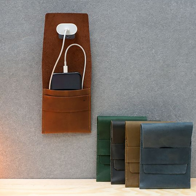 YY Genuine Leather Mobile Phone Storage Bag Genuine Leather Phone Pouch Case Leather Charging Dock Phone Wall Charger Bag