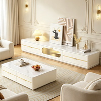 Ensemble Meuble TV et Table Basse Minimaliste Moderne de Luxe Léger, Plateau en Pierre Frittée, Sur Pied, pour Petits Salons, Nouvelle Arrivée
