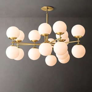 <span class=keywords><strong>Lampadario</strong></span> in vetro lineare moderno americano di lusso finitura oro con 12 <span class=keywords><strong>sfere</strong></span> di vetro bianco per la cucina soggiorno e corridoio - Product Image 3