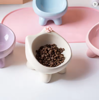 Cuenco de cerámica para gatos con diseño de lazo, elevado, inclinado, antivómito, con forma de gato, portátil, para alimentación de mascotas, para gatitos pequeños
