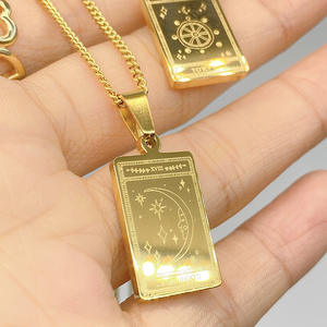 Impermeable 18K oro joyería Acero inoxidable <span class=keywords><strong>Tarot</strong></span> tarjeta collar fortuna sabiduría sol <span class=keywords><strong>Luna</strong></span> collar mujeres Zodiaco joyería - Product Image 5