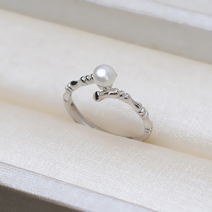 S925 Silver <b>Open</b> <b>Ring</b> for Women Adjustable DIY Pearl 5-6 Accessories Living Mouth Bamboo Knot Simple Jewelry Findings Components - Product Image 3