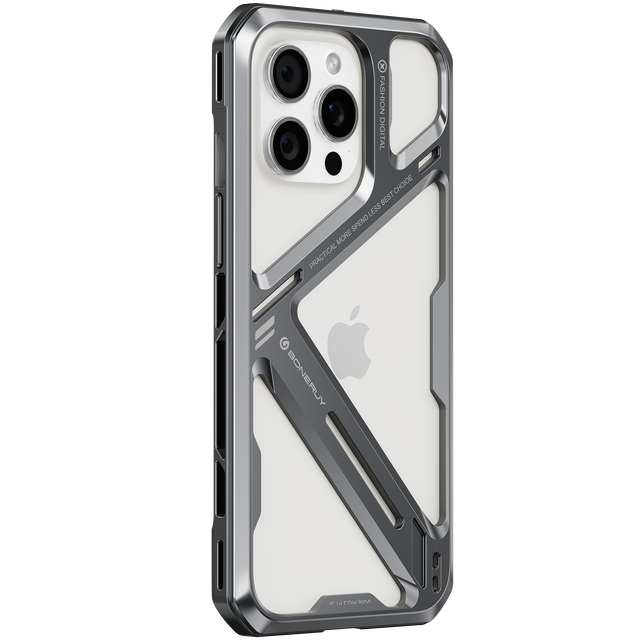 Boneruy Newly Design Custom Fashion Aluminum Luxury Cell Phone Case With Hook for Iphone 13 14 15 Pro Max Use