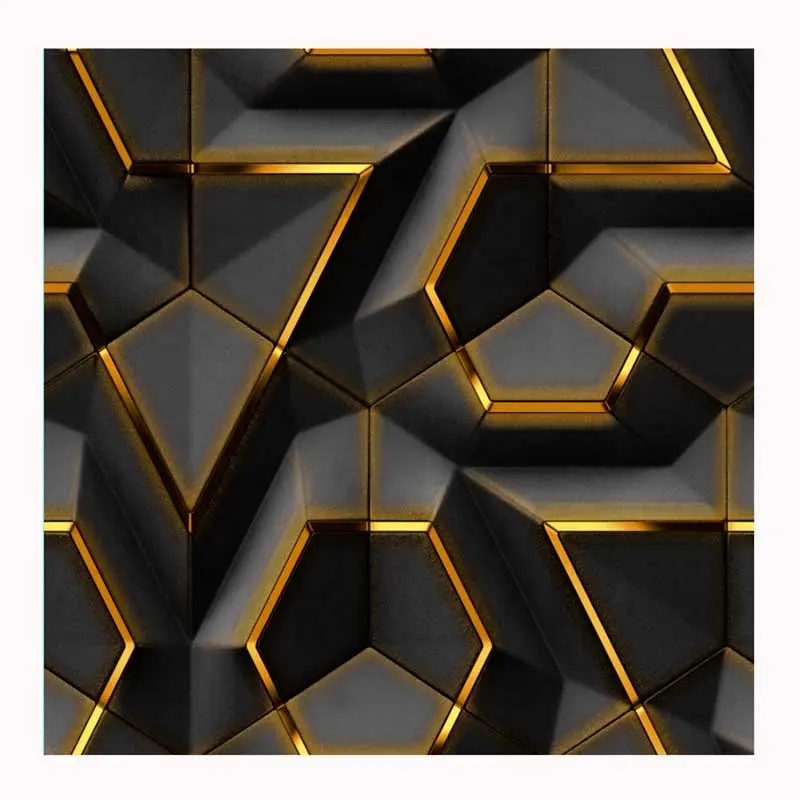 Wallpaper geometris 3D Interior/Wallpaper pelapis Dinding PVC hitam dan emas