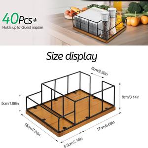Wooden Kitchen Napkin Holder Iron Wood <b>Combined</b> <b>Square</b> 4-7 Compartments Multifunction Storage Tray Standing Type - Product Image 5