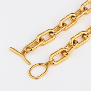 Moda impermeable OT cierre collar de cadena de acero inoxidable 18K chapado en oro hecho a mano grueso Paperclip enlace cadena collar conjunto - Product Image 3