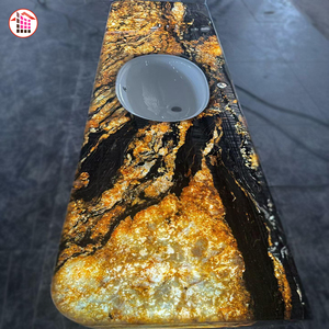 Top per Bagno in Quarzite Nera e Oro Traslucida Retroilluminata con Lavabo Lucidato per Ville di Lusso e Hotel - LED TOP - Product Image 6