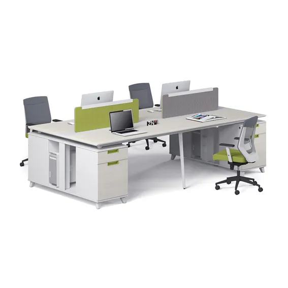 4 kişilik iş istasyonu beyaz bilgisayar masası modern tasarım modüler ofis mobilyaları
