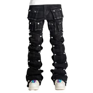 กางเกงยีนส์ฮิปฮอปดีไซน์ใหม่แบบสั่งทำพิเศษสำหรับผู้ชาย แต่งผ้าปะติดปะต่อพร้อมหัวเข็มขัดด้านข้างและซิป - Product Image 4