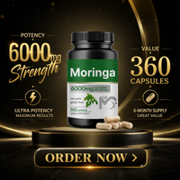 Prix de gros OEM Marque privée Complément alimentaire naturel 100% pur à base de plantes 300 gélules 6000mg Extrait de poudre de feuilles de Moringa en capsules pour adultes