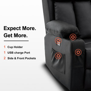 Canapé-lit inclinable électrique avec chauffage et massage, porte-gobelets, port de charge USB, design moderne en similicuir, cadre en métal - Product Image 6