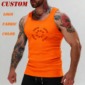 Özelleştirilmiş Slim Fit 2*2 nervürlü spor erkek Tank Top nefes boş kas erkek Tank Top ekran baskı spor salonu için üst giyim erkekler için - Product Image 1