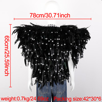 Châle vintage noir en plumes moelleuses orné de strass étincelants pour Halloween, cosplay, mariage, banquet, soirée, déguisement ou décoration