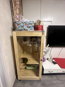 Villa de lujo para gatos de madera con puerta de vidrio, condominio multinivel para gatos con ruedas, casa de madera personalizada para gatos - Product Image 6