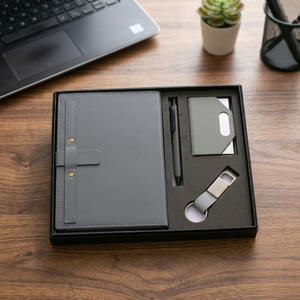 Luxury Executive Organizer Gift <b>Set</b> with Pen Card Holder and Keychain in Imitation Leather Hardcover Style - Product Image 3