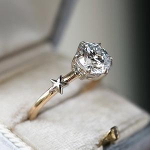 Bague en diamant étoile et lune en or 18 carats, sertie de six griffes, bague de fiançailles pour femme, bijoux de mode - Product Image 3