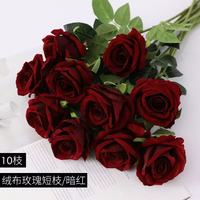 Rose artificielle en velours haut de gamme, fleur forgée, 10 branches longues individuelles pour la décoration du salon, du meuble TV, du sol