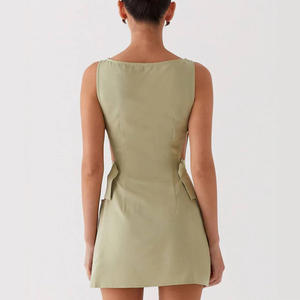 OEM estate <span class=keywords><strong>donna</strong></span> tinta unita in tessuto naturale senza maniche alla moda Sexy ritagliato abiti <span class=keywords><strong>Casual</strong></span> on-line all'ingrosso fornitore - Product Image 4