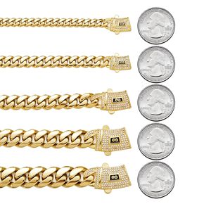 <span class=keywords><strong>Pulsera</strong></span> de Eslabones Cubanos Mónaco de Acero Inoxidable Chapado en <span class=keywords><strong>Oro</strong></span> de <span class=keywords><strong>14K</strong></span> de 6mm-14mm con Cierre de Resorte Iced Out CZ, Joyería Clásica Hip Hop para Unisex - Product Image 2