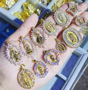 CZ8470 pendenti in oro 18 carati placcati in oro bianco CZ Micro virgen de guadalupe pendenti della vergine di Guadalupe