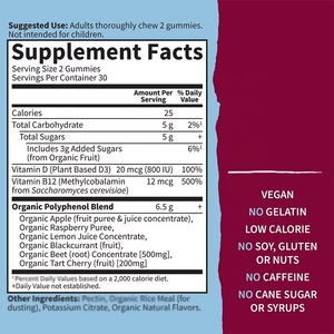 Prix de gros d'usine Gummies à la racine de betterave 60 pièces Extrait de pépins de raisin Vegan <span class=keywords><strong>Vitamine</strong></span> D3 <span class=keywords><strong>B12</strong></span> Gummies énergisants naturels antioxydants OEM - Product Image 5