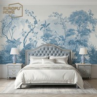 Papier peint de luxe Chinoiserie personnalisé pour pavillon de jardin, motif rocheux floral et arbre, pour salon, villa, hôtel, décoration intérieure