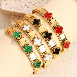 Stocked Waterproof Five Leaf Flower Stainless Steel Charm Links Vintage Trendy Women's <b>Bracelet</b> Bangle Wholesale Charms for Gift - Product Image 4