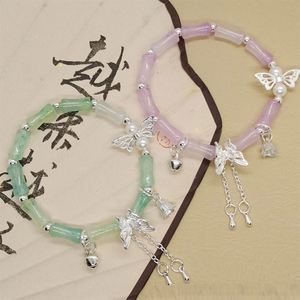 Bracelet en perles de bambou chinois tendance avec pendentif clochette et papillon, bijou en verre de qualité supérieure pour femme - Product Image 1