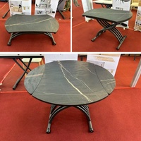 Table à manger ronde moderne, hauteur réglable, option extensible, design en panneau de bois, pieds en métal pour la maison, le bureau, l'hôtel, la cuisine