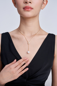 UM Jewelry Yellow <b>Gold</b> 18K <b>Solid</b> <b>Gold</b> <b>Pendant</b> Necklace Natural Diamond Freshwater Pearl Engagement Wedding Gift Party - Product Image 5