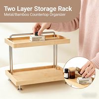Étagère de rangement à deux niveaux en bambou antique, type sur pied, organisateur de table pour cuisine, salle de bain, bureau et usage domestique