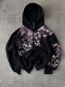 Fabricante de Ropa, Sudadera con Capucha Extra Grande para Hombre, Personalizada, Estilo Y2K Grunge, con Estampado Floral de Flores de Cerezo Sakura, Cierre Completo - Product Image 3