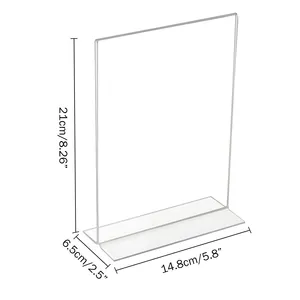 Customised OEM/ODM Transparent A4 A5 A6 Clear T-Shape Acrylic Inlay Card Menu Sign Holder with Base for Hotel Office Shop