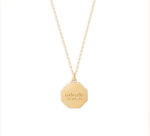 Collar con Colgante Octagonal de Acero Inoxidable Chapado en Oro de 18K, Zirconia, Grabado Personalizado con <span class=keywords><strong>Nombre</strong></span> y Fecha, Joyería Personalizada en Blanco, Regalo para Mujer - Product Image 2