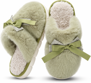 Pantofole da <span class=keywords><strong>donna</strong></span> in peluche con fiocco, calde invernali, in memory foam, morbide in pelliccia sintetica, antiscivolo, per interni, all'ingrosso - Product Image 3