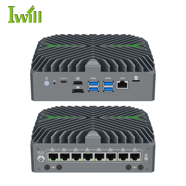 Iwill N3281 14th Gen Firewall Mini Pc 2*DDR5 12-Core 14-Thread 8-Port Network Security VPN Router in Stock