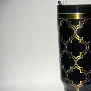 New Products Spill Proof Tumbler 40 oz Cute Cup Logo Custom Hot and Cold Tumbler Gold Plated Black Tumbler with Flip <b>Straw</b> - Product Image 4
