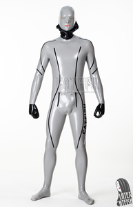 Combinaison en <span class=keywords><strong>latex</strong></span> argenté métallisé de marque <span class=keywords><strong>Catfish</strong></span> pour homme avec capuche double couche - Product Image 3