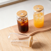 Bouteille personnalisable en verre borosilicate réutilisable avec couvercle et paille, en bambou, pour sublimation