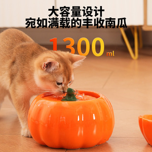 Fontaine à eau pour animaux de compagnie en céramique en forme de citrouille, 180 mm, filtre pour chat, bol à circulation automatique pour chats - Product Image 5