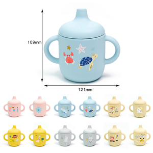 Tasses à bec en silicone pour enfants avec motifs mignons, pour tout-petits et préscolaires, sans BPA, anti-fuite, personnalisables, avec poignée - Product Image 4
