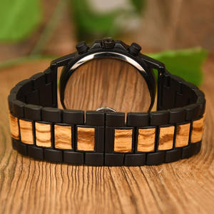 ساعة يد دودو دير أنيقة خشبية للرجال من خشب الزيبرا بكرونوغراف وعلبة سبيكة سوداء - Product Image 6