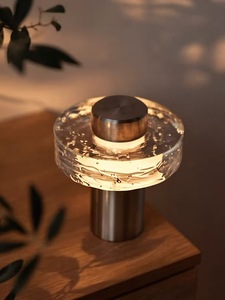 Lámpara de Mesa de Vidrio Burbuja Estilo Mid-Century en Oferta, Base de Hierro y Acero Inoxidable, Lámpara de Escritorio LED de Diseño para Decoración de Dormitorio u Hotel - Product Image 4