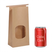 Sacs en papier kraft personnalisés multi-tailles avec fenêtre et fermeture à lien métallique, sacs en papier brun pour biscuits, café, autocollants faits main